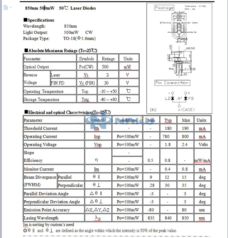 850nm 500mW 红外 激光二极管 美国 JDSU 原装激光